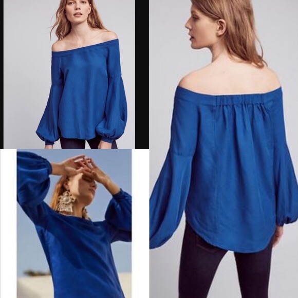 Anthropologie Tops - Anthro Floreat Blue Mazza Off Shoulder Top